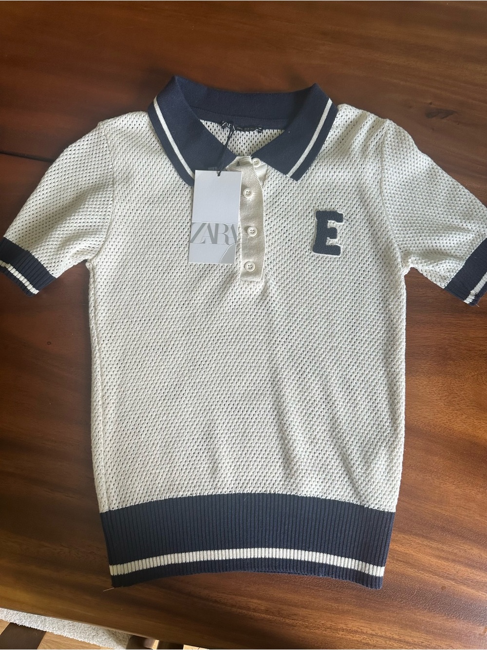 Zara Cream Polo Top with Navy Trim